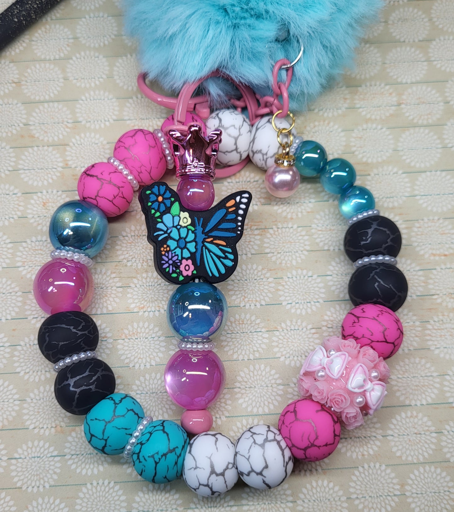 Wristlet Keychain Combo | Handmade Beaded Wristlet with Matching Keychain