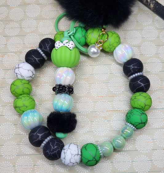 🕸️ Halloween Wristlet Keychain Combos – Beaded Bar Keychain & Wire Wristlet Set | Festive Fall Accessories