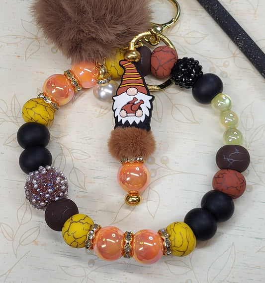 🍂 Fall-Themed 304 Stainless Steel Beaded Wristlet Keychain Combos