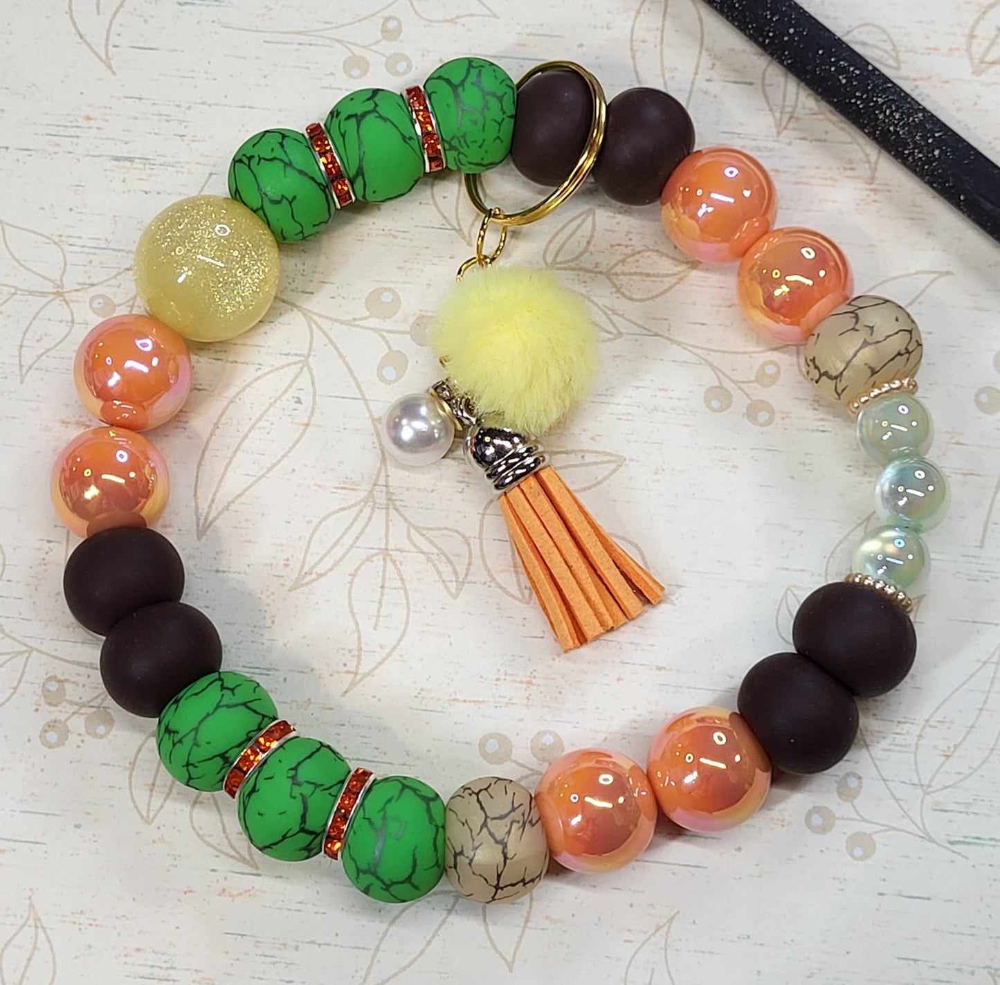 🍂 Fall-Themed 304 Stainless Steel Wire Made, Beaded Wristlet Keychains