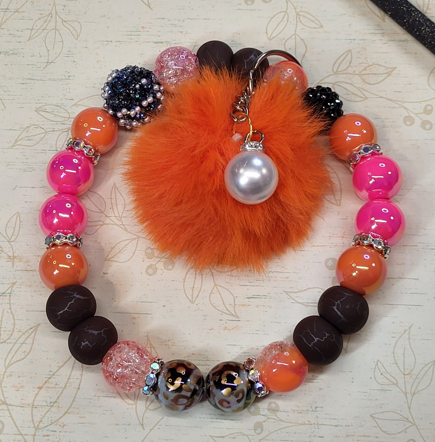 🍂 Fall-Themed 304 Stainless Steel Wire Made, Beaded Wristlet Keychains