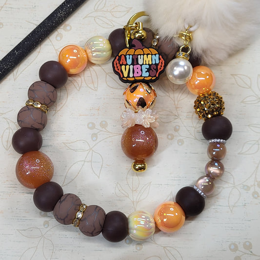 🍂 Fall-Themed 304 Stainless Steel Beaded Wristlet Keychain Combos