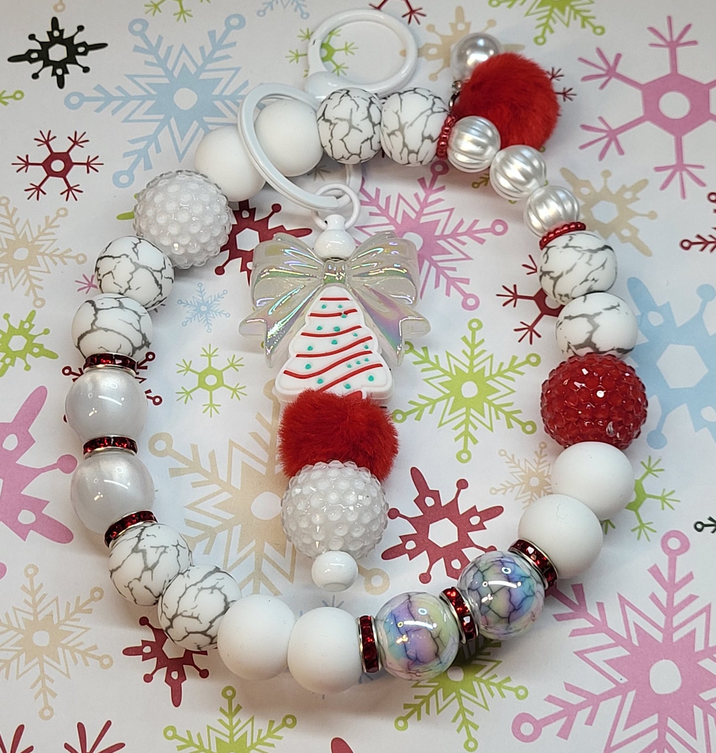 🎄Christmas Themed 304 Stainless Steel Beaded Wristlet Combo with Beaded Bar Keychain | Holiday Wristlet Keychain Set | Handmade Durable Christmas Accessory