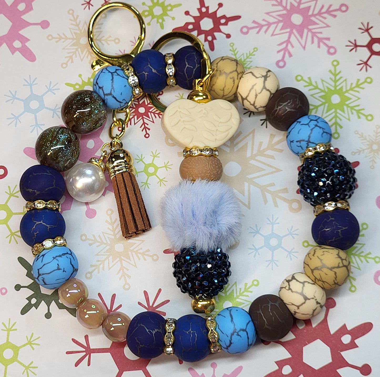 🍂Fall Themed 304 Stainless Steel Beaded Wristlet Combo with Beaded Bar Keychain | Autumn Wristlet Keychain Set | Handmade Durable Fall Accessory