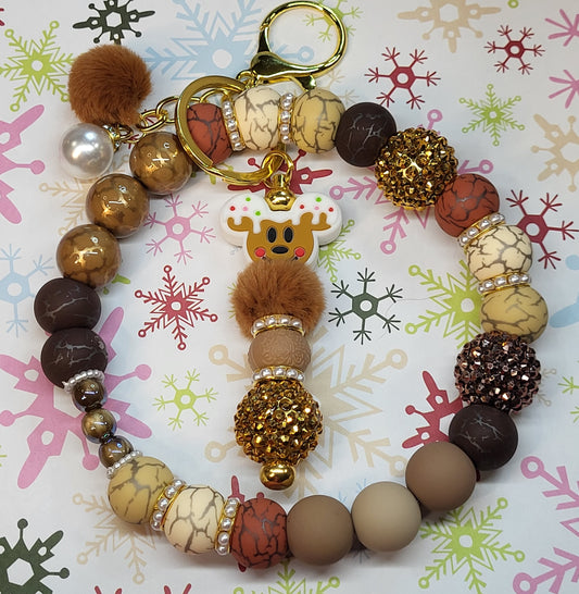 🎄Christmas Themed 304 Stainless Steel Beaded Wristlet Combo with Beaded Bar Keychain | Holiday Wristlet Keychain Set | Handmade Durable Christmas Accessory