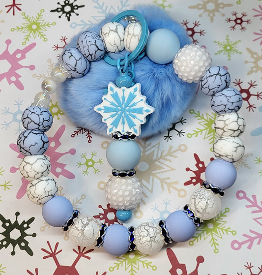 ❄️Winter Themed 304 Stainless Steel Beaded Wristlet Combo with Beaded Bar Keychain | Snowy Winter Wristlet Keychain Set | Handmade Durable Winter Accessory