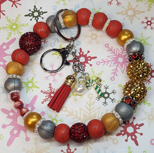 🎄Christmas Themed 304 Stainless Steel Beaded Wristlet Keychains | Holiday Wristlet Accessories | Durable Handmade Christmas Keychain