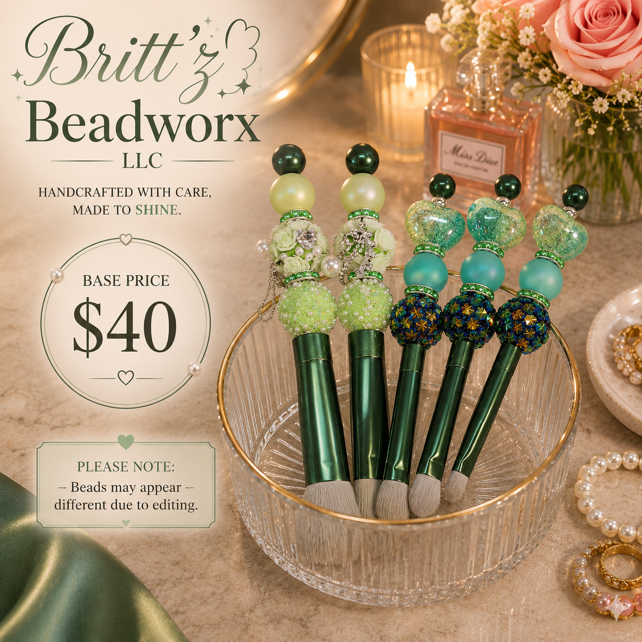 5-Piece Beaded Makeup Brush Set | Aesthetic Makeup Brushes | Cute Beaded Beauty Tools for Glam, Travel & Everyday Makeup