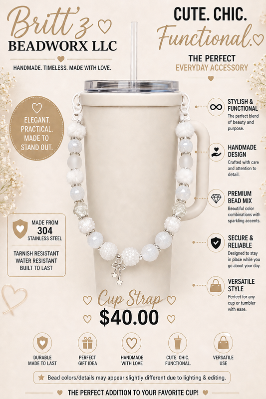 Beaded Cup Strap Holder – 304 Stainless Steel Wire | Tumbler Charm Strap | Reusable Cup Accessory