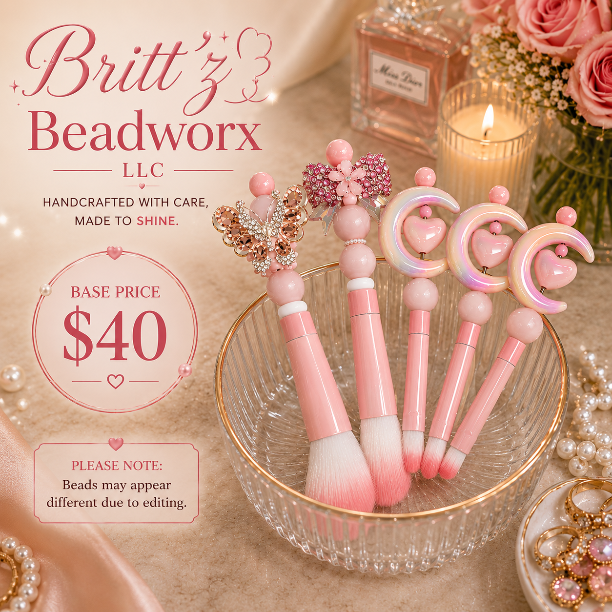 5-Piece Beaded Makeup Brush Set | Aesthetic Makeup Brushes | Cute Beaded Beauty Tools for Glam, Travel & Everyday Makeup