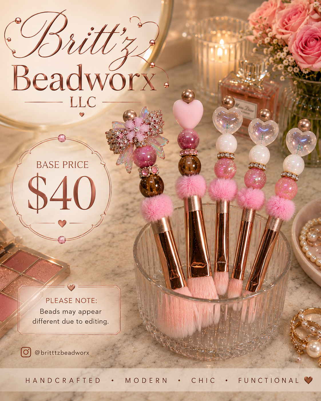 5-Piece Beaded Makeup Brush Set | Aesthetic Makeup Brushes | Cute Beaded Beauty Tools for Glam, Travel & Everyday Makeup