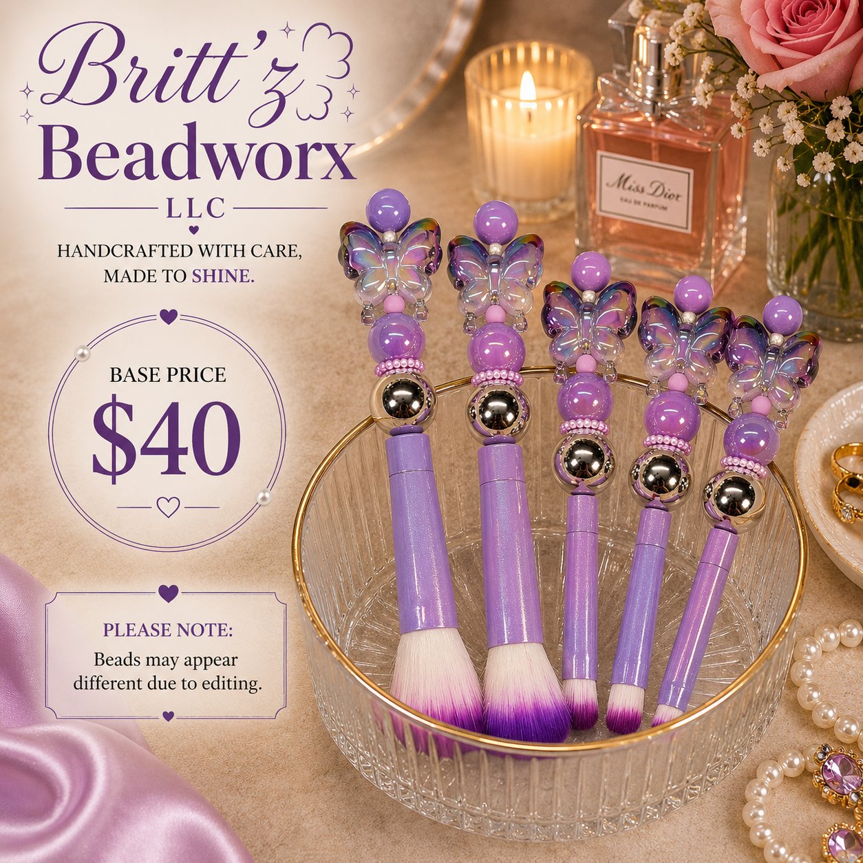 5-Piece Beaded Makeup Brush Set | Aesthetic Makeup Brushes | Cute Beaded Beauty Tools for Glam, Travel & Everyday Makeup