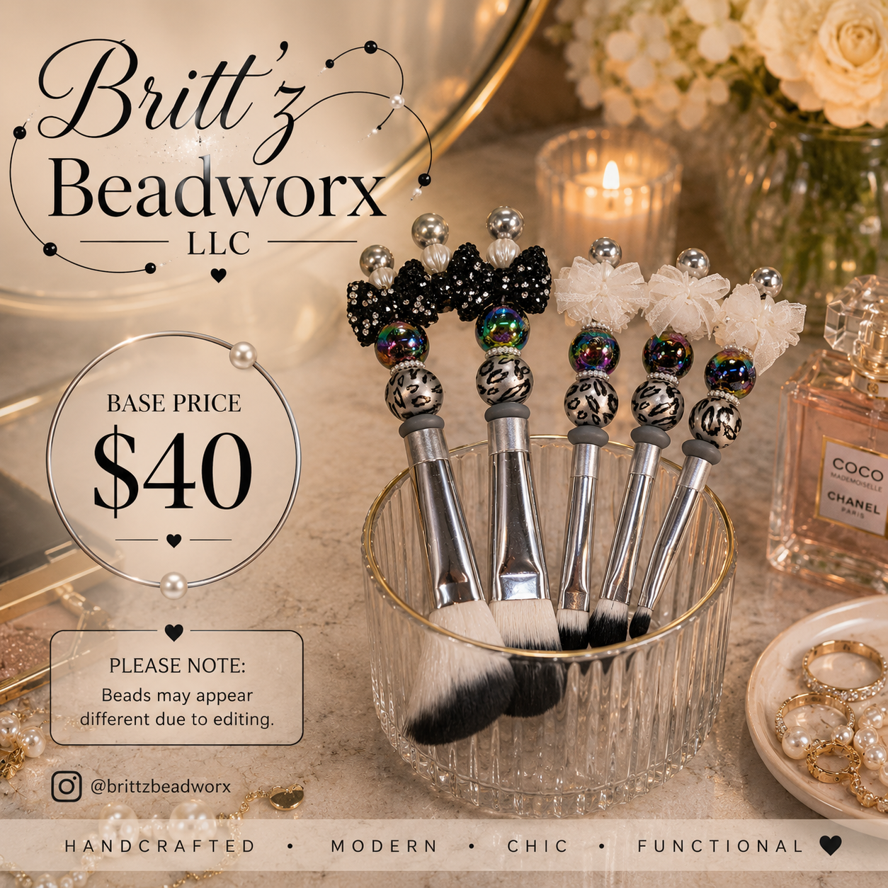 5-Piece Beaded Makeup Brush Set | Aesthetic Makeup Brushes | Cute Beaded Beauty Tools for Glam, Travel & Everyday Makeup