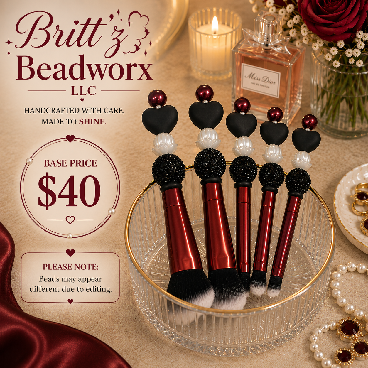5-Piece Beaded Makeup Brush Set | Aesthetic Makeup Brushes | Cute Beaded Beauty Tools for Glam, Travel & Everyday Makeup