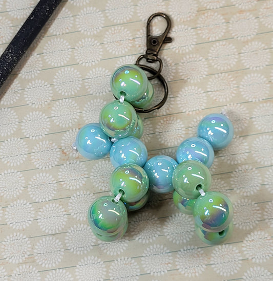 Blue & Green UV Acrylic Beaded Balloon Dog Keychain – Handmade Beaded Bag Charm & Keyring