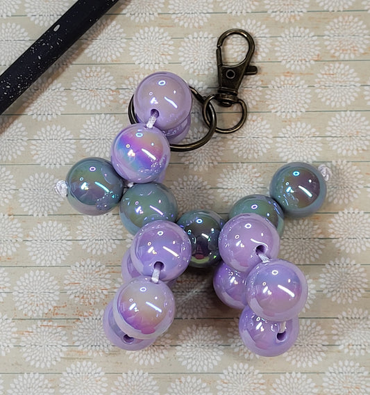 Purple & Grey UV Acrylic Beaded Balloon Dog Keychain – Handmade Balloon Animal Charm